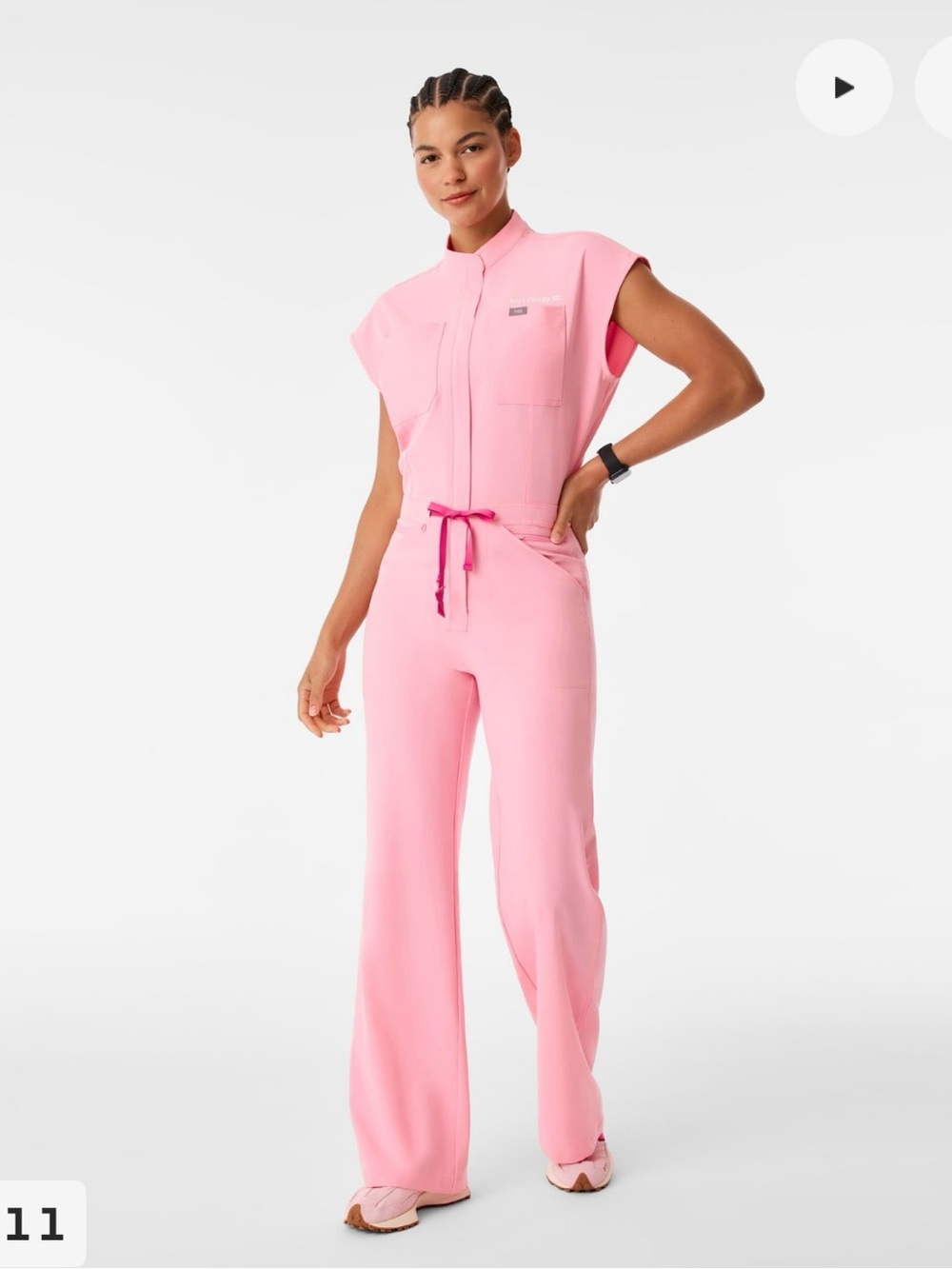Figs Pink Wide-Leg Utility Jumpsuit with Drawstring Waist